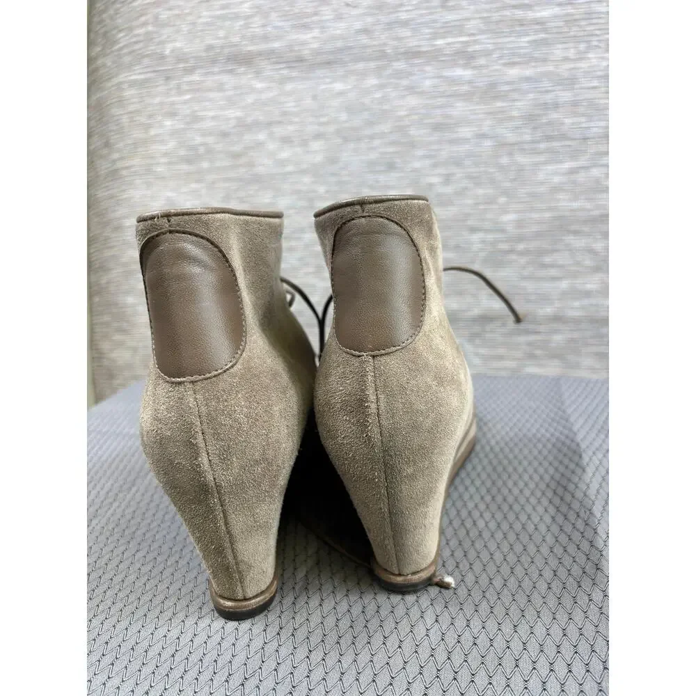 Stuart Weitzman Boots Womens Size 10.5M Brown Suede Wedge Ankle Booties Lace Up